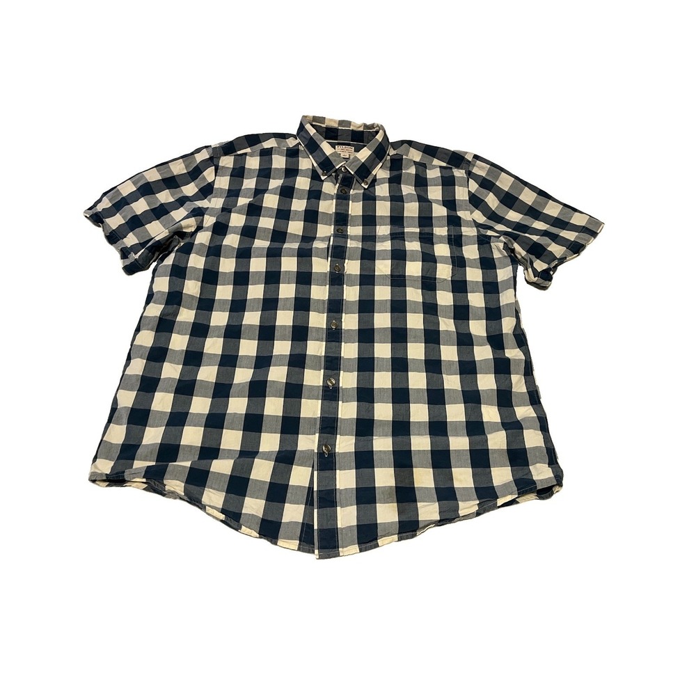 Filson Men's Short Sleeve Camp Shirt Sz L  Button Up Plaid Windowpane Blue White